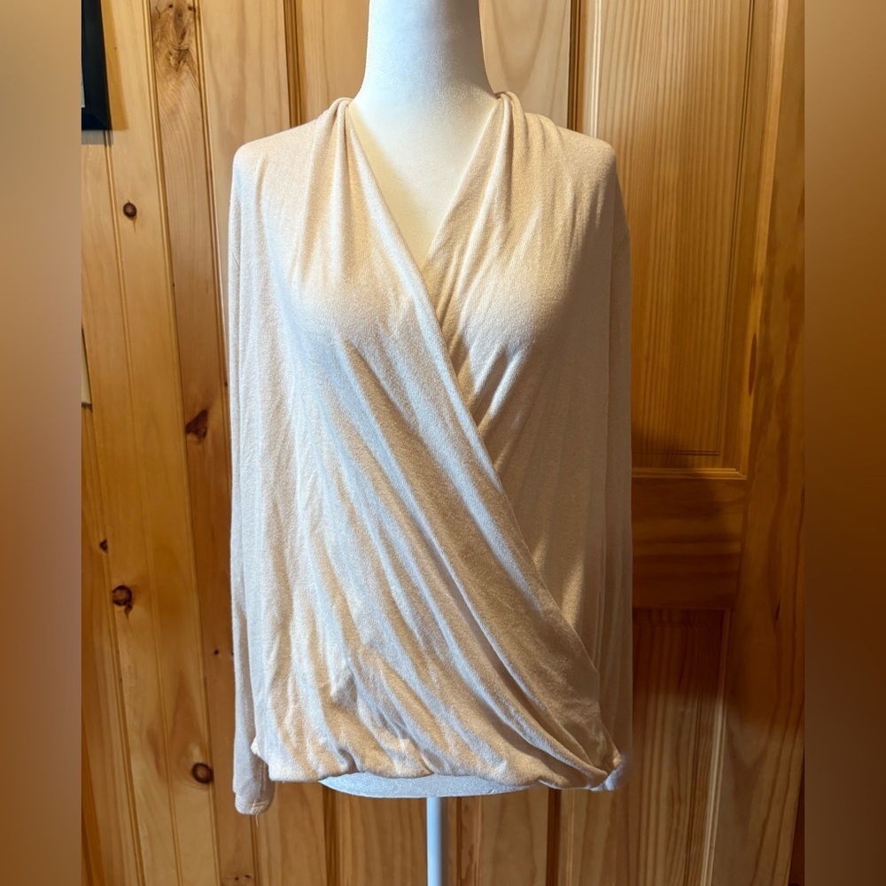 Beacon Apparel long-sleeve top draped surplice neckline crossover front Wmns L
